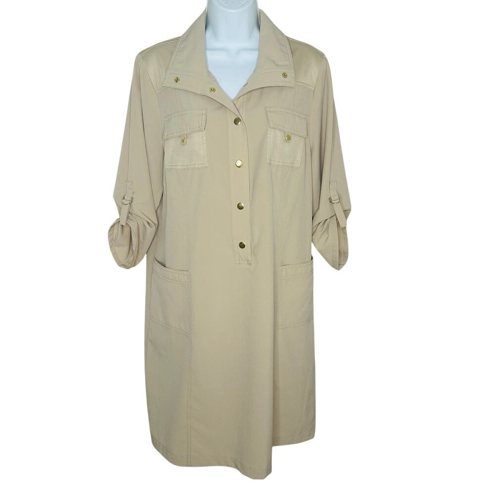Zenergy Chico's Dress 2 L Tan Neema 3/4 Sleeves Athleisure Stretch Pockets